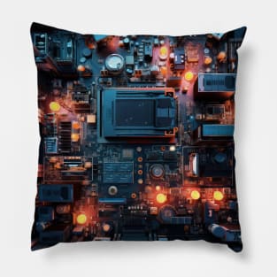 Cyber Circuit Cityscape Pillow