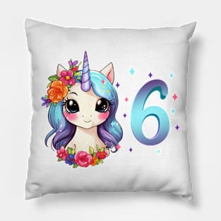 I am 6 with unicorn - girl birthday 6 years old Pillow