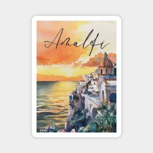 Amalfi Coast Watercolor Poster – Scenic Italy Travel Art Magnet