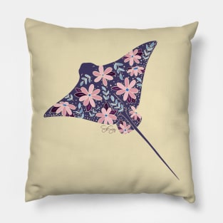 Floral Stingray - Muted Cool Colors Pillow