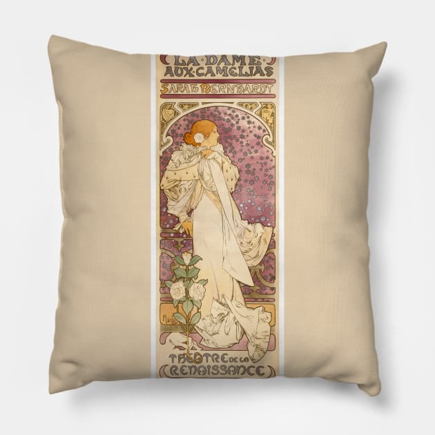 Alphonse Mucha- The Lady of the Camellias Pillow by SybaDesign