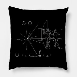 Nasa Pioneer Space Craft Plaque White Text on Black Alien Message Pillow