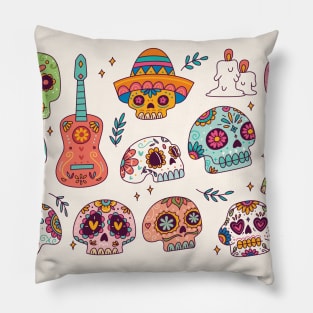 Day of the Dead Sugar Skull Doodle Art Pillow