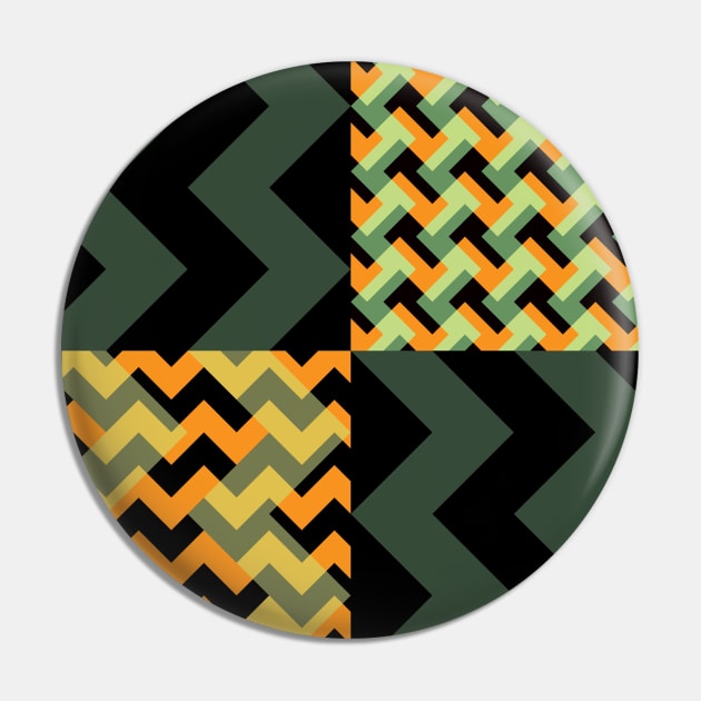 'Ziggy' - in Orange, Lime & Pastel Greens, Mustard & Buttercup Yellows on a Black and Khaki base Pin by sleepingdogprod