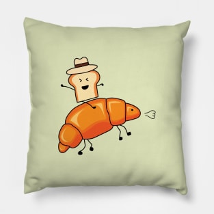 funny cowboy bread toast riding croissant horse Pillow