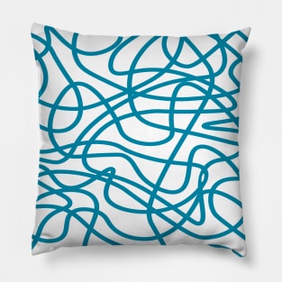 Blue random abstract doodle lines pattern Pillow