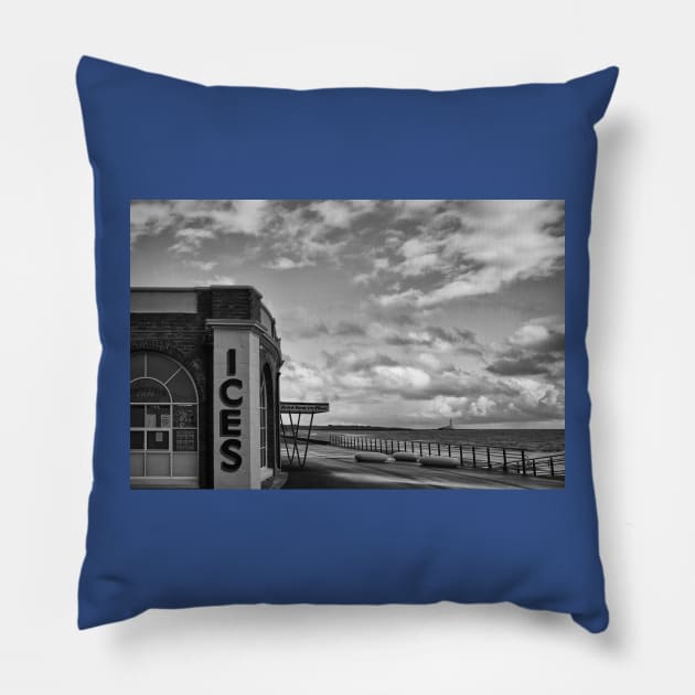 Rendezvous Cafe, Whitley Bay - Monochrome Pillow by Violaman