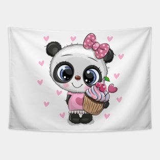 Cute panda with cupcake Tapestry