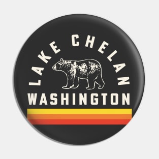 Lake Chelan Washington Souvenir Bear Retro Vintage Stripes Pin