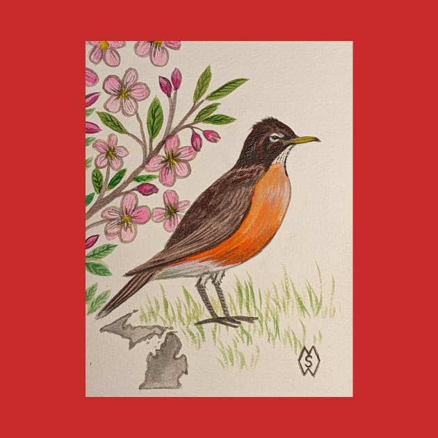 Michigan state bird and flower, the robin and apple blossom by Matt Starr Fine Art