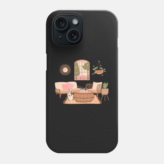 Bohemian cozy room interior Phone Case by monicasareen