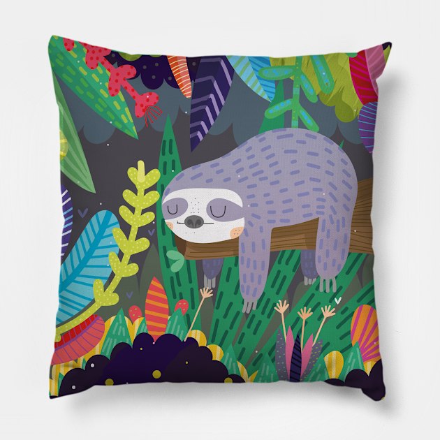 Sloth in nature Pillow by Mjdaluz