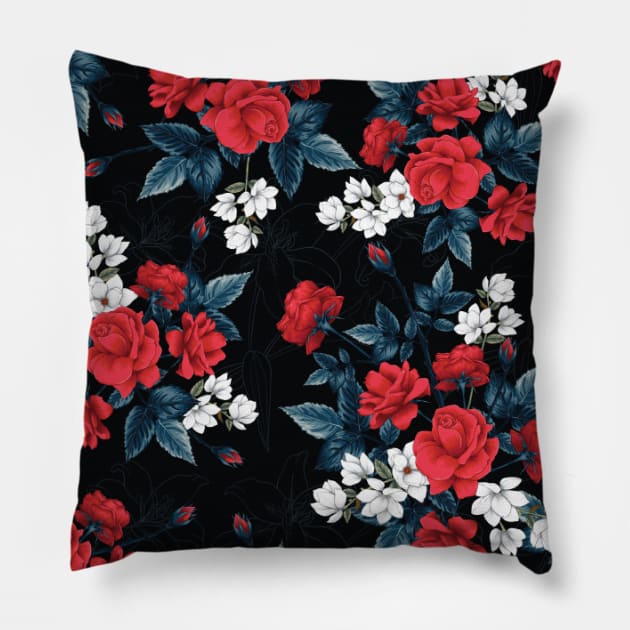 Red rose flowers pattern Pillow by Fashion Apparels