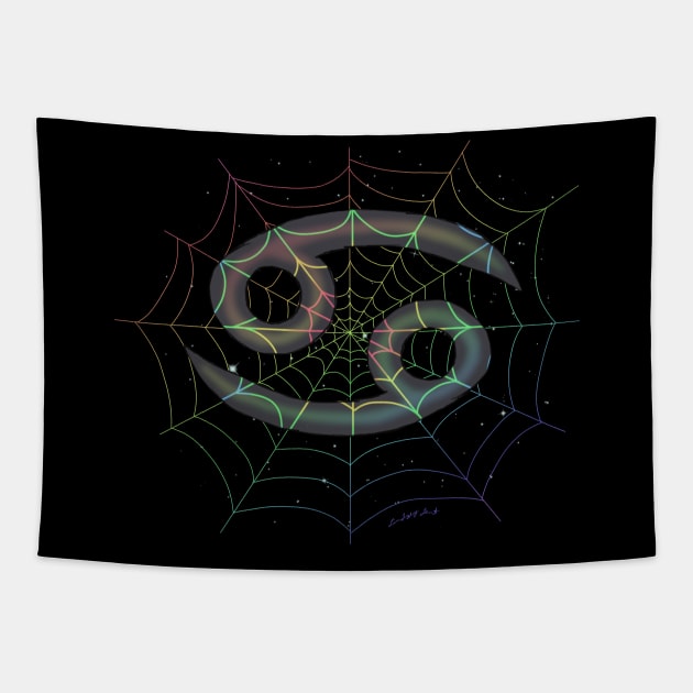 Rainbow spiderweb Cancer Tapestry by HauntedIndigo