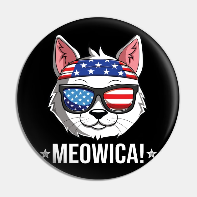 Meowica Cat American Flag Sunglasses Patriotic 4th Of July Pin by HCMGift