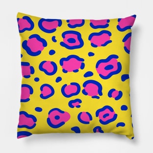 Pink Yellow and Blue Leopard Skin Pattern Pillow