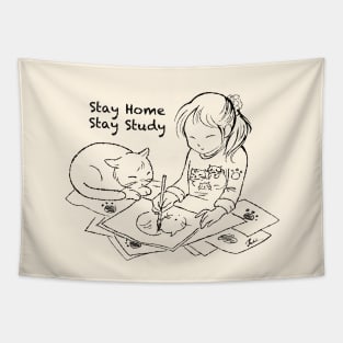 Stay home stay study with cat Tapestry