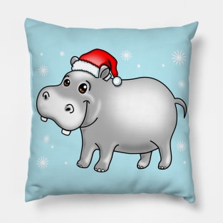 Cute Hippo For Christmas Hippopotamus Pillow