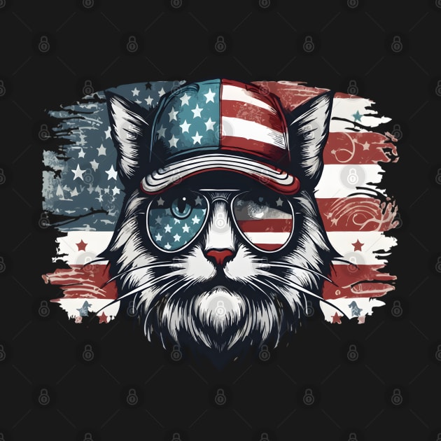 Cat Dad Fathers Day American Flag Cat Sunglasses Cap Hat Patriotic 4th Of July by TopTees