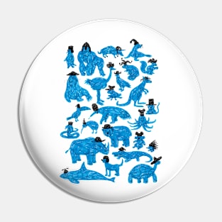 Blue Animals Black Hats Pin