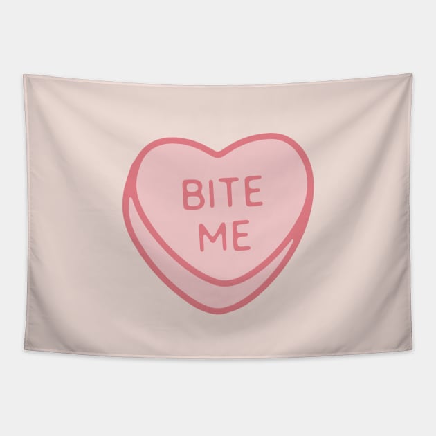 Pink Candy Conversation Heart Bite Me Tapestry by maura41