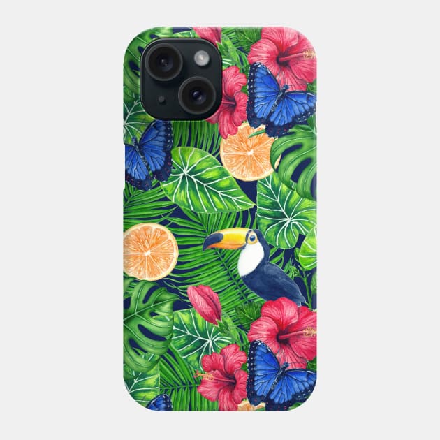 Toucan and tropical garden watercolor Phone Case by katerinamk