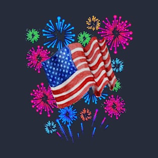 American Flag Fireworks Fourth of July T-Shirt