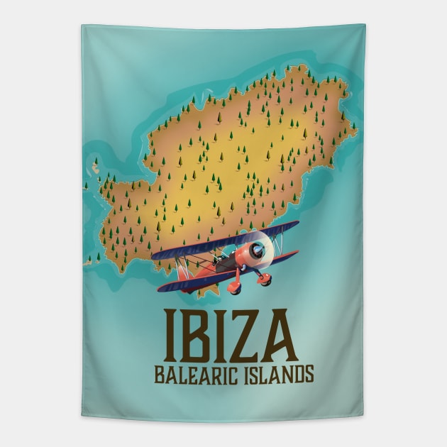 Ibiza Balearic Island travel poster. Tapestry by nickemporium1