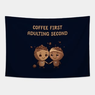 Cute coffee beans holding hands Tapestry