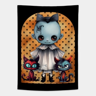 Blue ghost and 2 kitties, design number 1 Tapestry