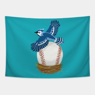 Play Ball! Blue Jay Baseball Egg in Nest Tapestry