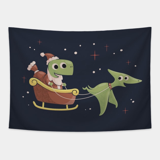 Dinosaur Christmas T-Rex Santa Tapestry by dumbshirts