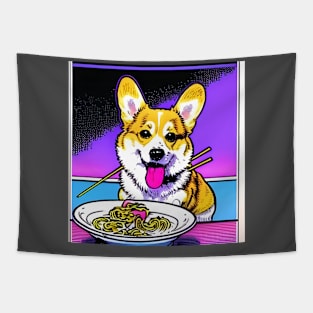 Corgi Eating Ramen Noodle Soup. Tapestry