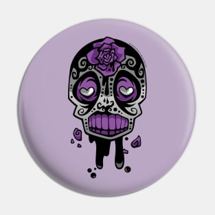Grey and Purple Ink-Rose Skull Pin