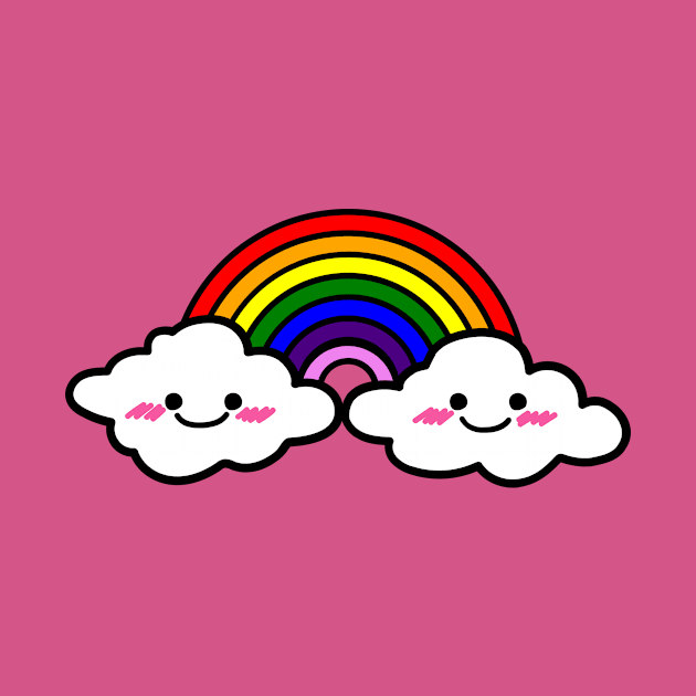 Rainbow, Cute smilly clouds and rainbow, aesthetic digital modern art by MarJul