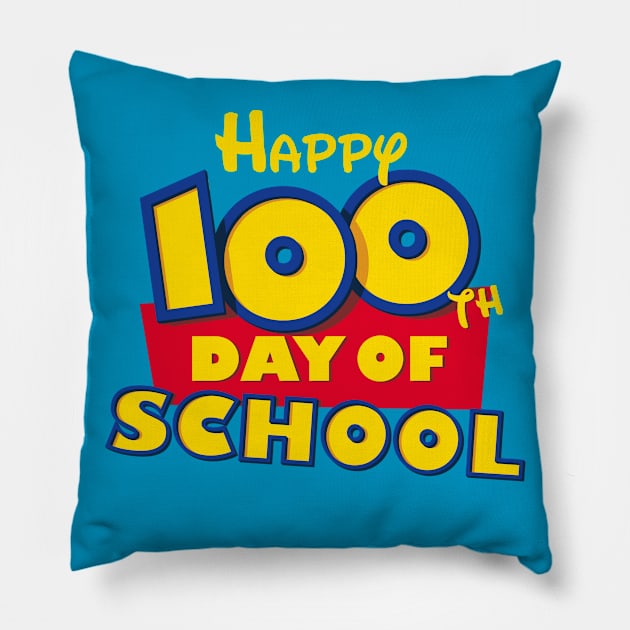 Happy 100th Day of School Toy Cartoon for Teacher or Student Pillow by TBA Design