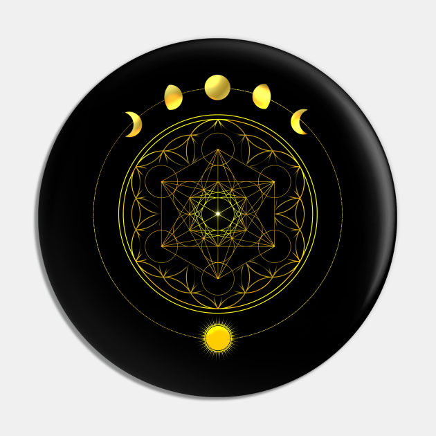 Sun and Moon Phases Metatron's Cube Mandala Metatrons Cube Pin TeePublic