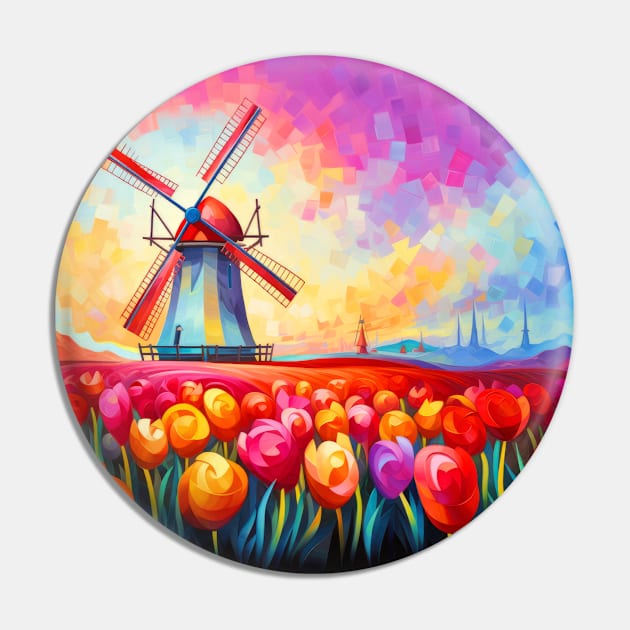 Countryside Tulips Concept Abstract Colorful Scenery Painting Pin by Cubebox