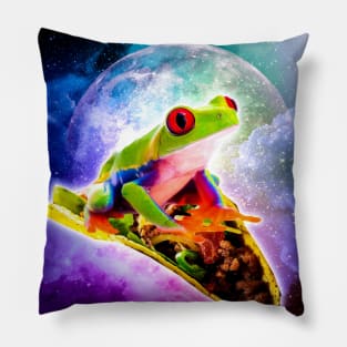 Red Eye Tree Frog Riding Taco In Space Pillow