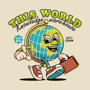 World knowledge storehouse, cute cartoon character walking Globe T-Shirt