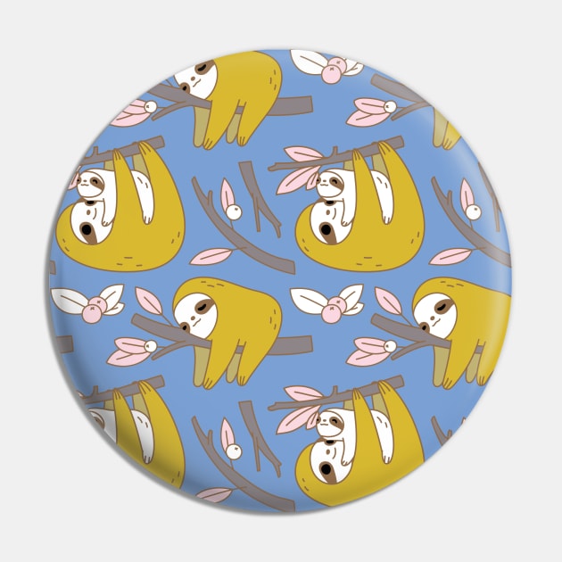 Mom and Baby Sloth Pattern in Blue Pin by Noristudio
