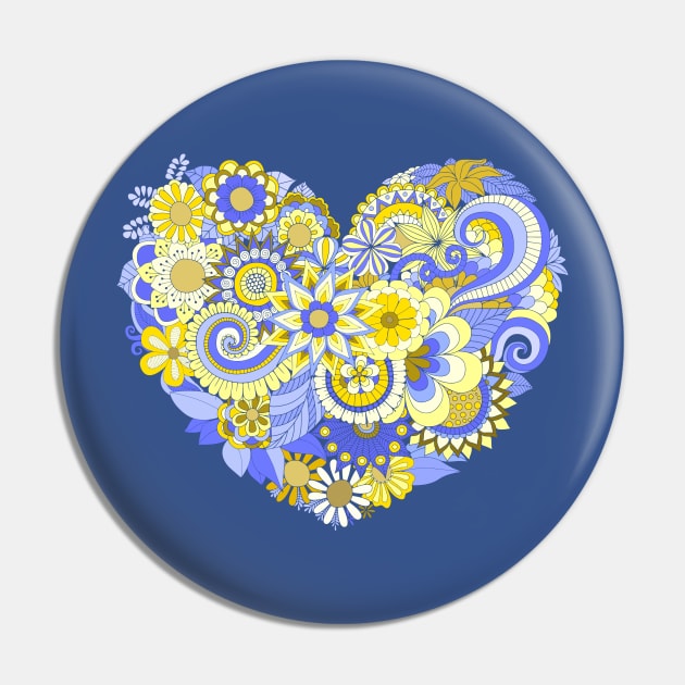 Yellow and Blue Floral Heart Pin by AlondraHanley