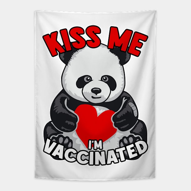 Kiss Me I'm Vaccinated Cute Panda Bear Valentine Heart Tapestry by Grandeduc