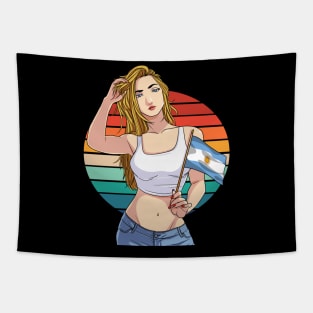 Argentinean Pride Argentina Flag Girl Vintage Tapestry