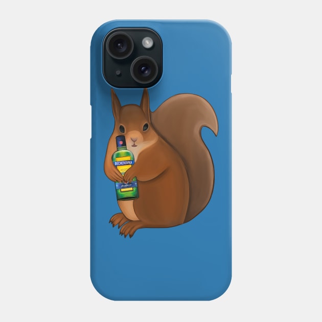 Funny squirrel with bottle of beherovka Phone Case by Meakm