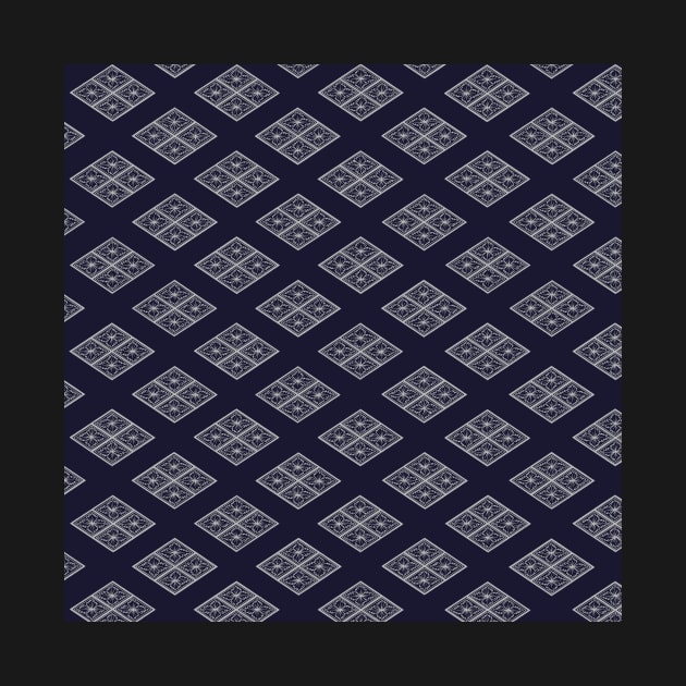 Traditional Japanese Geometric Floral Nadeshiko (Carnation) Hishi Diamond Pattern in Navy Indigo by Charredsky