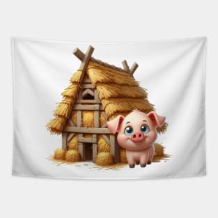 Cute Little Piggy in a house made of straw Tapestry