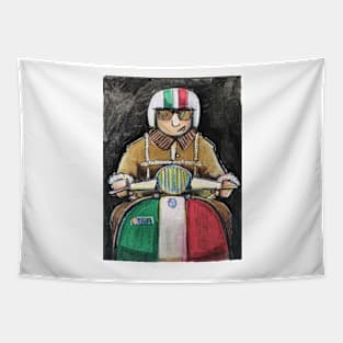 Retro Scooter, Classic Scooter, Scooterist, Scootering, Scooter Rider, Mod Art Tapestry