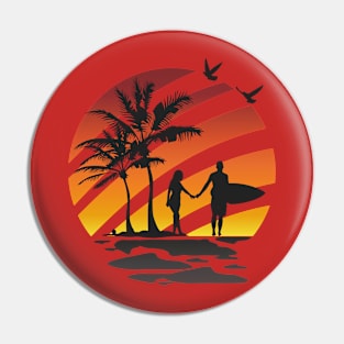 Surfing Couple Pin