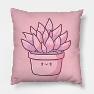 Cute Pink Succulent Plant in a Flowerpot | Kawaii Plant Art for Kawaii Lovers Pillow